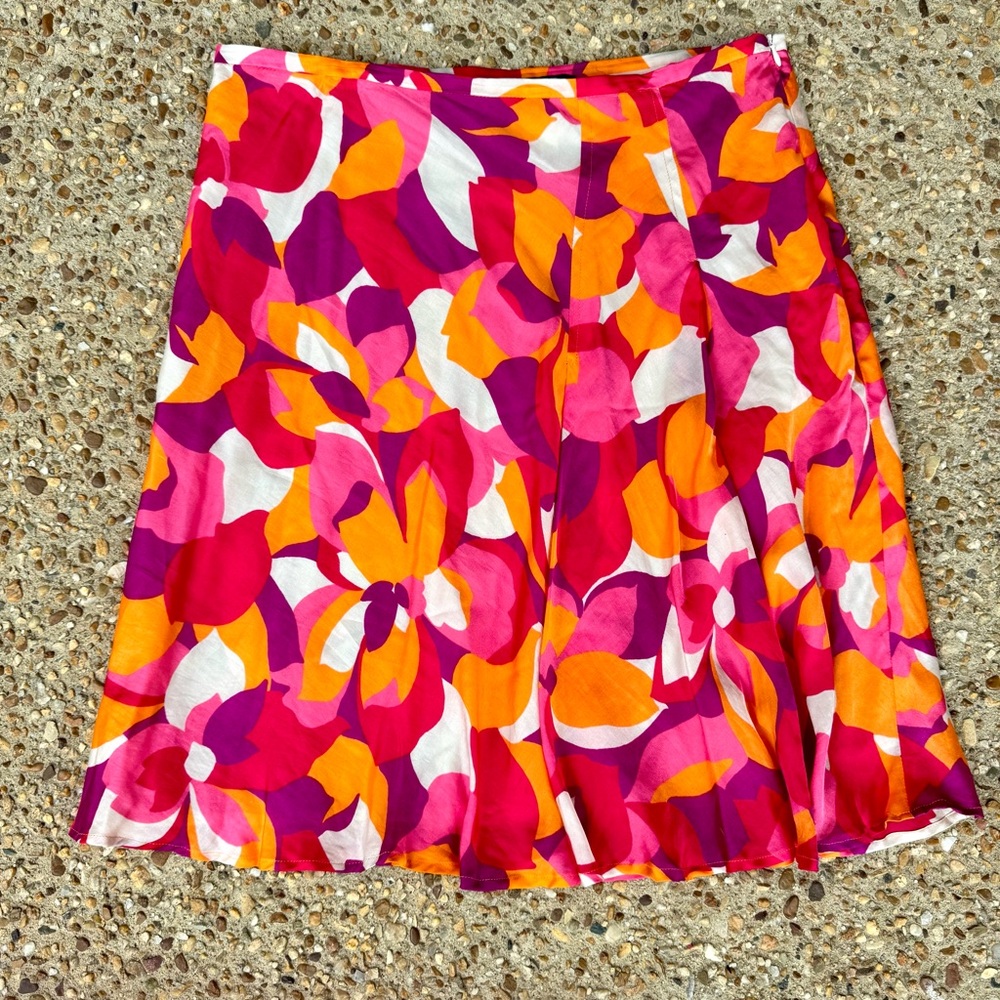 Blue Les Copains Silk Blend Floral Retro Abstract Print Skirt Size 12